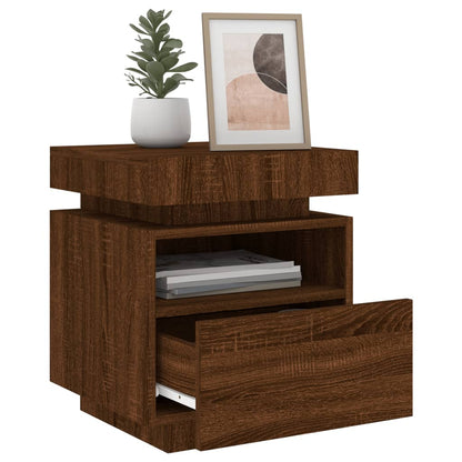 Pair of Brown Oak LED Bedside Cabinets - 40x39x48.5 cm