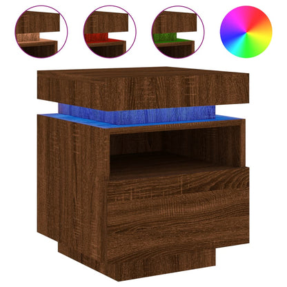 Pair of Brown Oak LED Bedside Cabinets - 40x39x48.5 cm