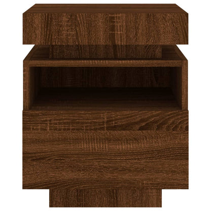 Pair of Brown Oak LED Bedside Cabinets - 40x39x48.5 cm