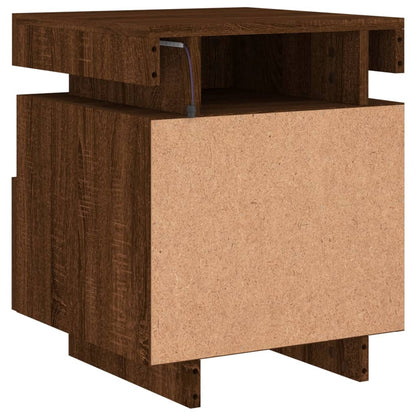 Pair of Brown Oak LED Bedside Cabinets - 40x39x48.5 cm
