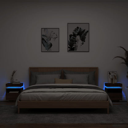 Pair of Brown Oak LED Bedside Cabinets - 40x39x48.5 cm