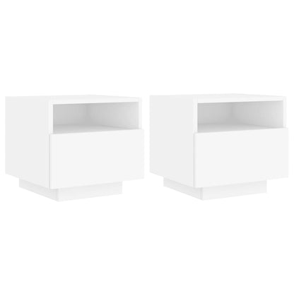 LED Bedside Cabinets 2pcs - White, 40x39x37 cm Modern Design