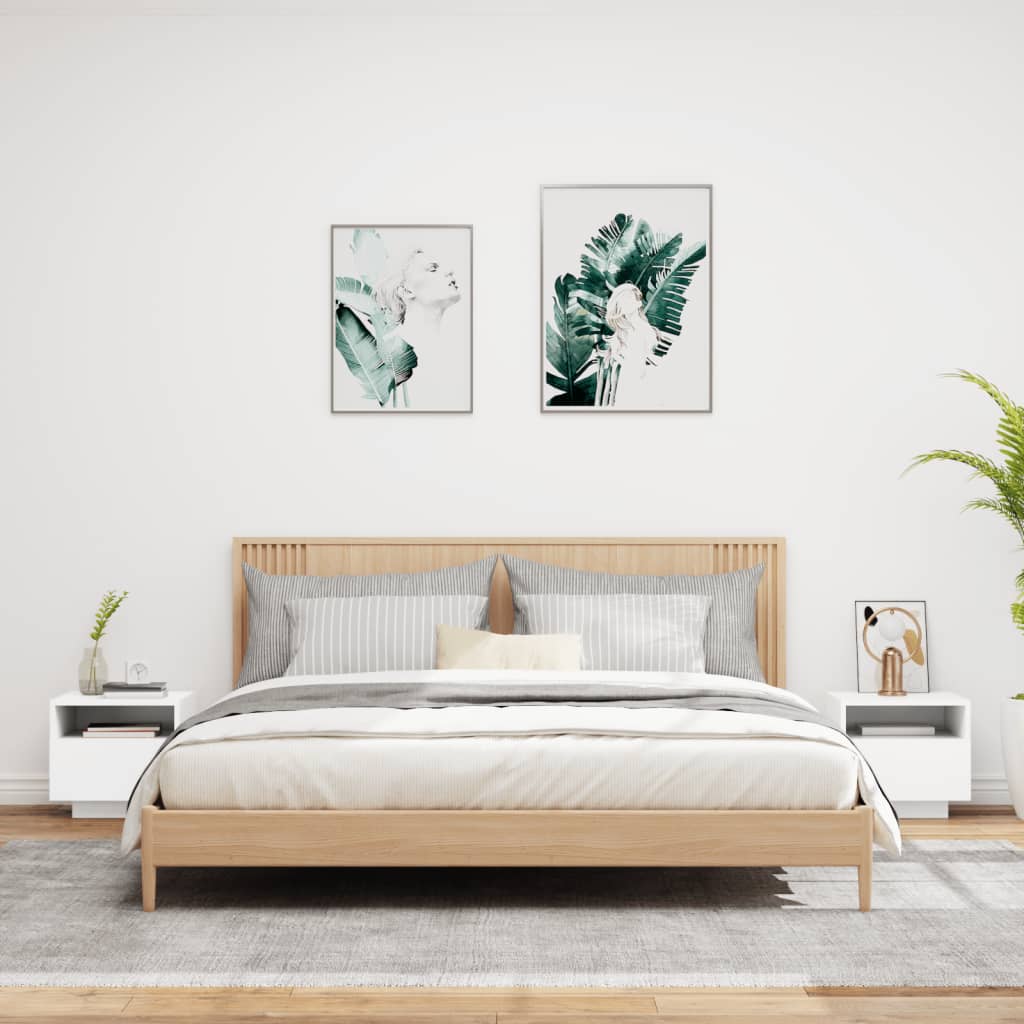 LED Bedside Cabinets 2pcs - White, 40x39x37 cm Modern Design