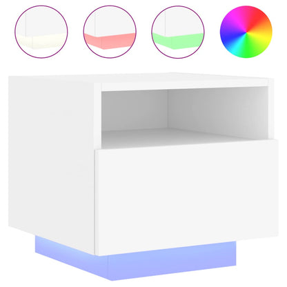 LED Bedside Cabinets 2pcs - White, 40x39x37 cm Modern Design