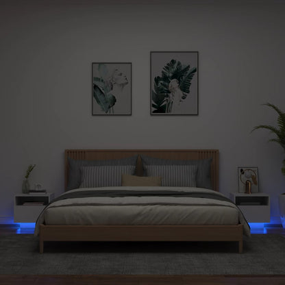 LED Bedside Cabinets 2pcs - White, 40x39x37 cm Modern Design