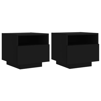 Black LED Bedside Cabinets, Set of 2, 40x39x37 cm - Modern Elegance