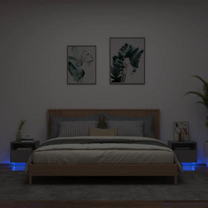 Black LED Bedside Cabinets, Set of 2, 40x39x37 cm - Modern Elegance
