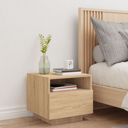 Sonoma Oak Bedside Cabinet with LED Lights - 40x39x37 cm