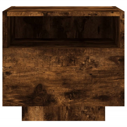 Smoked Oak Bedside Cabinet with LED Lights - 40x39x37 cm