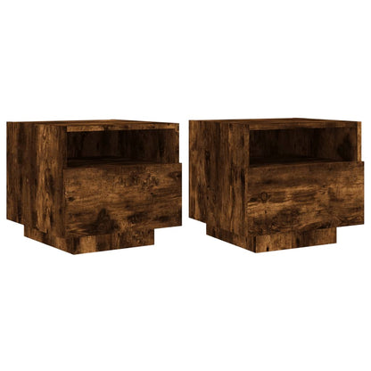 Smoked Oak LED Bedside Cabinets 2 Pcs - Modern Nightstand 40x39x37 cm