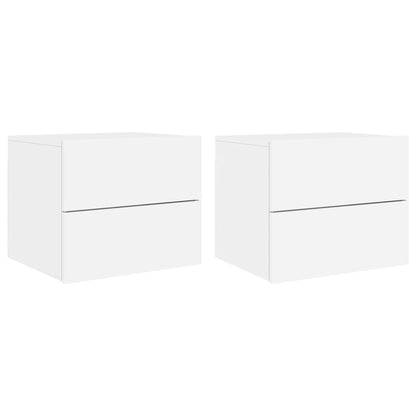 White Wall-Mounted Bedside Cabinets with LED Lights - 2 Pcs