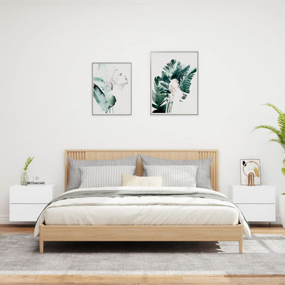 White Wall-Mounted Bedside Cabinets with LED Lights - 2 Pcs