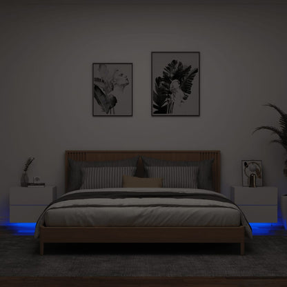 White Wall-Mounted Bedside Cabinets with LED Lights - 2 Pcs