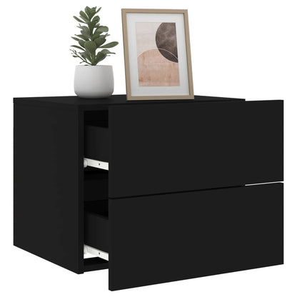 Black Wall-Mounted Bedside Cabinets with LED Lights - Set of 2