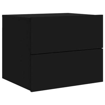 Black Wall-Mounted Bedside Cabinets with LED Lights - Set of 2