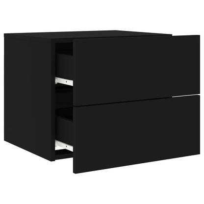 Black Wall-Mounted Bedside Cabinets with LED Lights - Set of 2