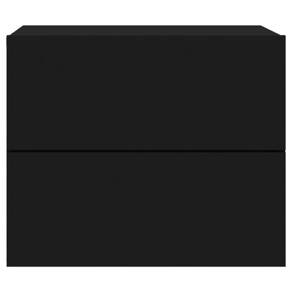 Black Wall-Mounted Bedside Cabinets with LED Lights - Set of 2