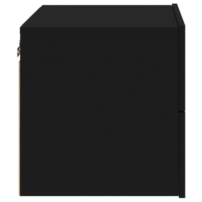 Black Wall-Mounted Bedside Cabinets with LED Lights - Set of 2