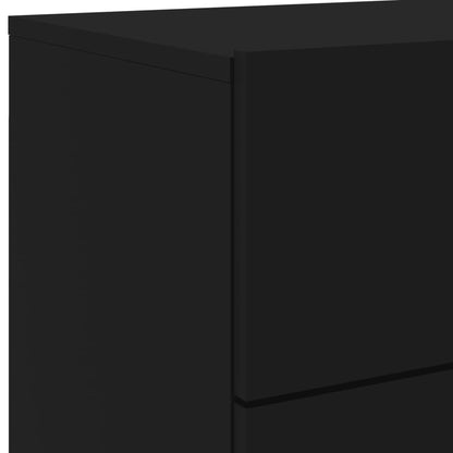 Black Wall-Mounted Bedside Cabinets with LED Lights - Set of 2