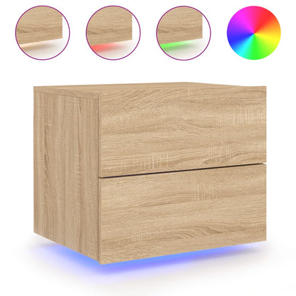 Sonoma Oak Wall-Mounted Bedside Cabinet with LED Lights