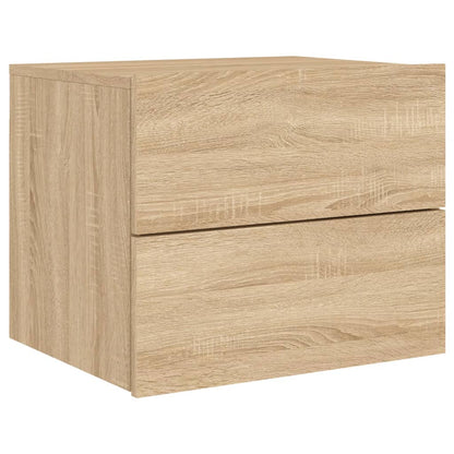 Sonoma Oak Wall-Mounted Bedside Cabinet with LED Lights