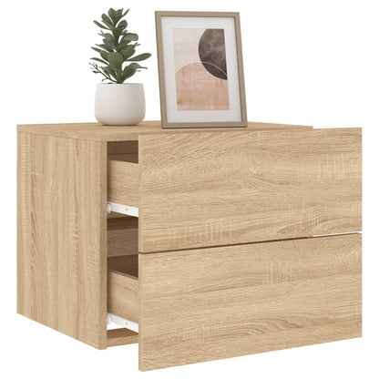 Sonoma Oak Wall-Mounted Bedside Cabinet with LED Lights