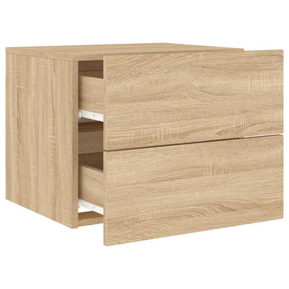 Sonoma Oak Wall-Mounted Bedside Cabinet with LED Lights