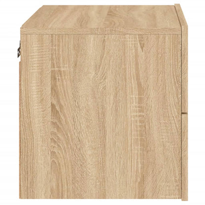 Sonoma Oak Wall-Mounted Bedside Cabinet with LED Lights