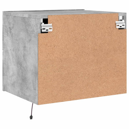 Concrete Grey Wall-Mounted Bedside Cabinet with LED Lights