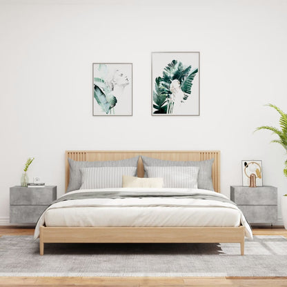 Concrete Grey Wall-Mounted Bedside Cabinets with LED Lights, 2 pcs