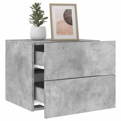 Concrete Grey Wall-Mounted Bedside Cabinets with LED Lights, 2 pcs