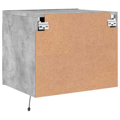 Concrete Grey Wall-Mounted Bedside Cabinets with LED Lights, 2 pcs