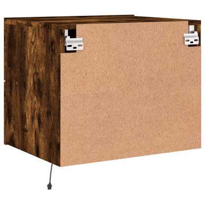 Smoked Oak Wall-Mounted Bedside Cabinet with LED Lights