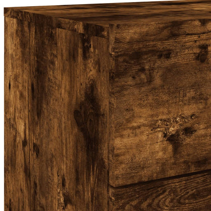 Smoked Oak Wall-Mounted Bedside Cabinet with LED Lights