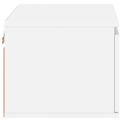 Sleek White Wall-Mounted Bedside Cabinet with LED Lights