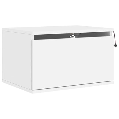 White Wall-Mounted Bedside Cabinets with LED Lights, Set of 2
