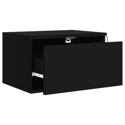 Black Wall-Mounted Bedside Cabinet with LED Lights and Storage