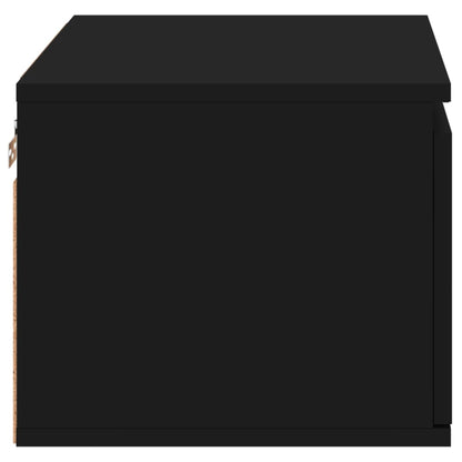 Black Wall-Mounted Bedside Cabinet with LED Lights and Storage