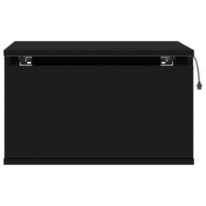 Black Wall-Mounted Bedside Cabinets with LED Lights, Set of 2