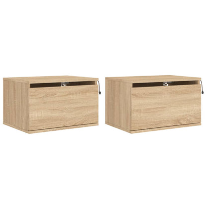 Sonoma Oak Wall-Mounted Bedside Cabinets with LED Lights, 2 Pack