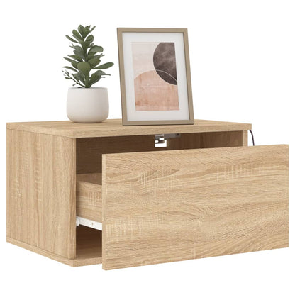 Sonoma Oak Wall-Mounted Bedside Cabinets with LED Lights, 2 Pack