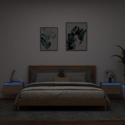 Sonoma Oak Wall-Mounted Bedside Cabinets with LED Lights, 2 Pack