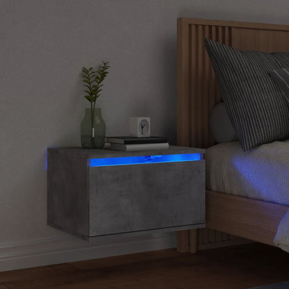 Concrete Grey Wall-Mounted Bedside Cabinet with LED Lights