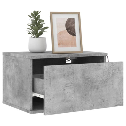 Concrete Grey Wall-Mounted Bedside Cabinets with LED Lights, 2 Pcs