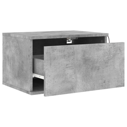 Concrete Grey Wall-Mounted Bedside Cabinets with LED Lights, 2 Pcs