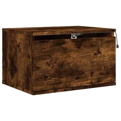 Smoked Oak Wall-mounted Bedside Cabinet with LED Lights
