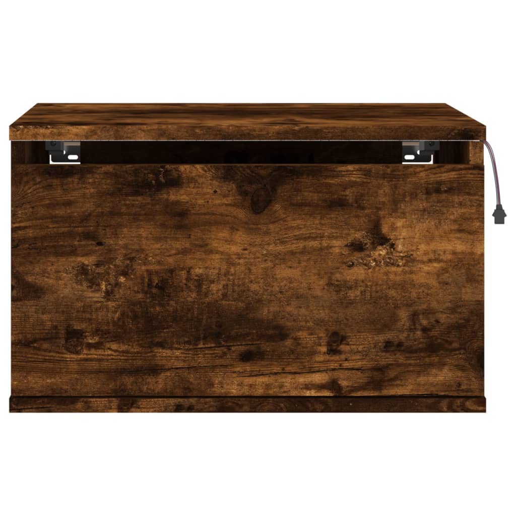 Smoked Oak Wall-mounted Bedside Cabinet with LED Lights