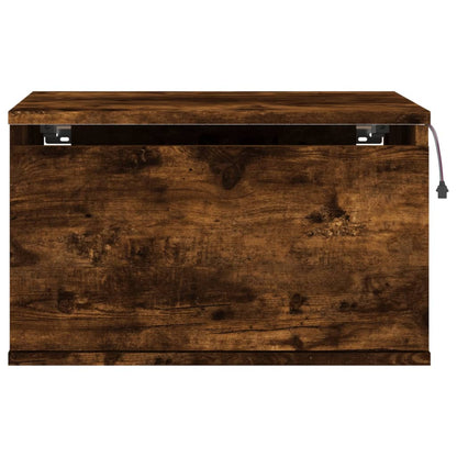 Smoked Oak Wall-mounted Bedside Cabinet with LED Lights