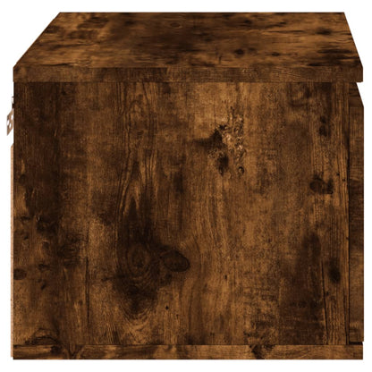 Smoked Oak Wall-mounted Bedside Cabinet with LED Lights