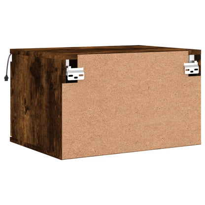 Smoked Oak Wall-mounted Bedside Cabinet with LED Lights